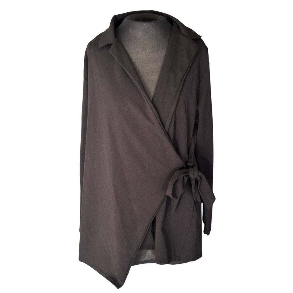 Black Wrap Tie Front Longline Blazer With Collar By Quiz